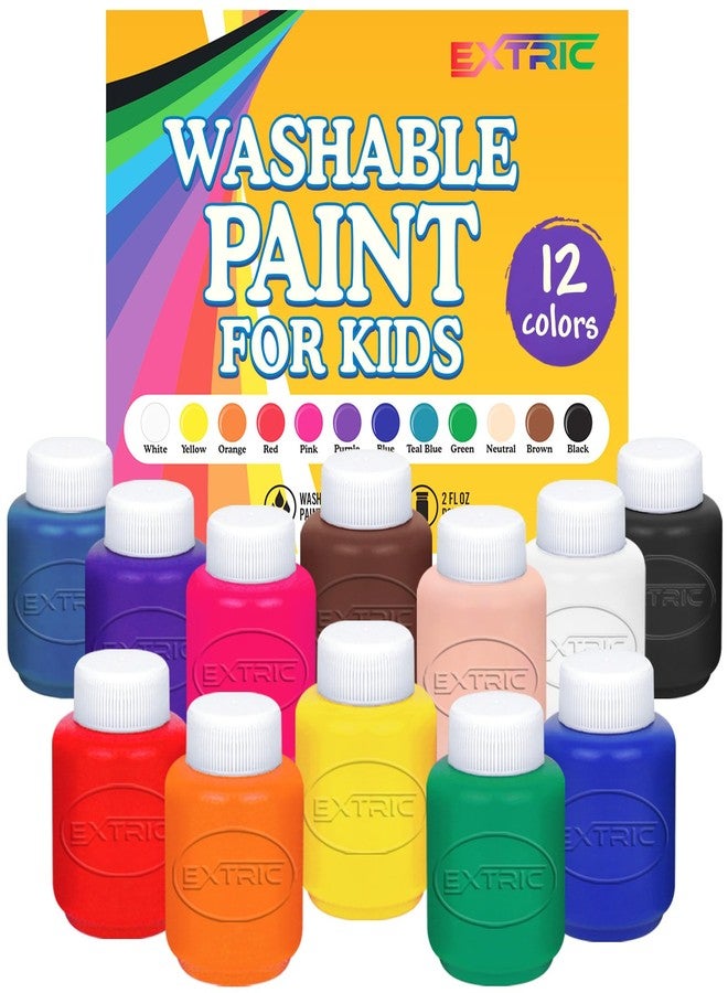 EXTRIC Washable Paint for Kids, 12-Color Tempera Kids Paint Set (2 oz Bottles) - Non-Toxic Washable Finger Paints for Toddlers & Kid Art Supplies - Image 1